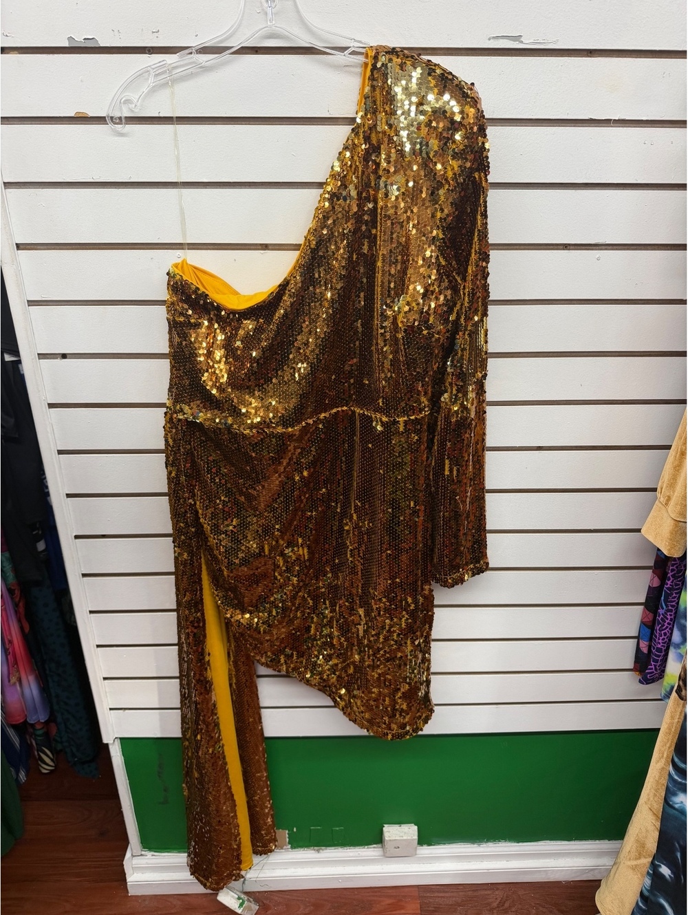 Fashion Nova 3XL Gold Sequin One Shoulder Long Sleeve Party Dress